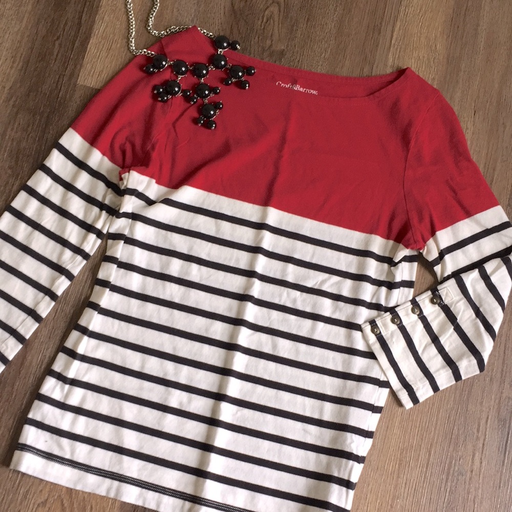 3/4 Sleeved Striped Boatneck Top